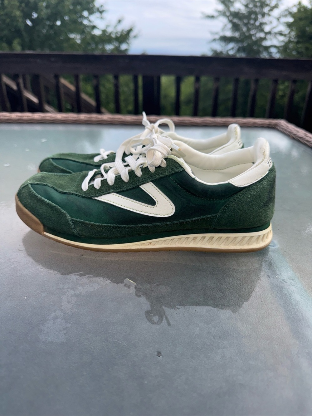 Tretorn Dark Green Suede Sneakers with White Accents